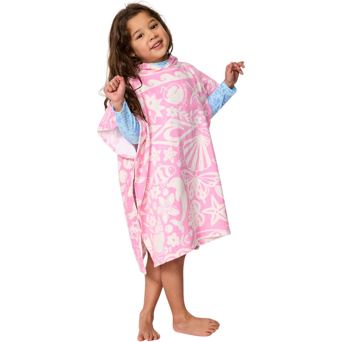 2026 Rip Curl Girls Mixed Snap Cotton Hooded Poncho Towel 00AJTO - Pink